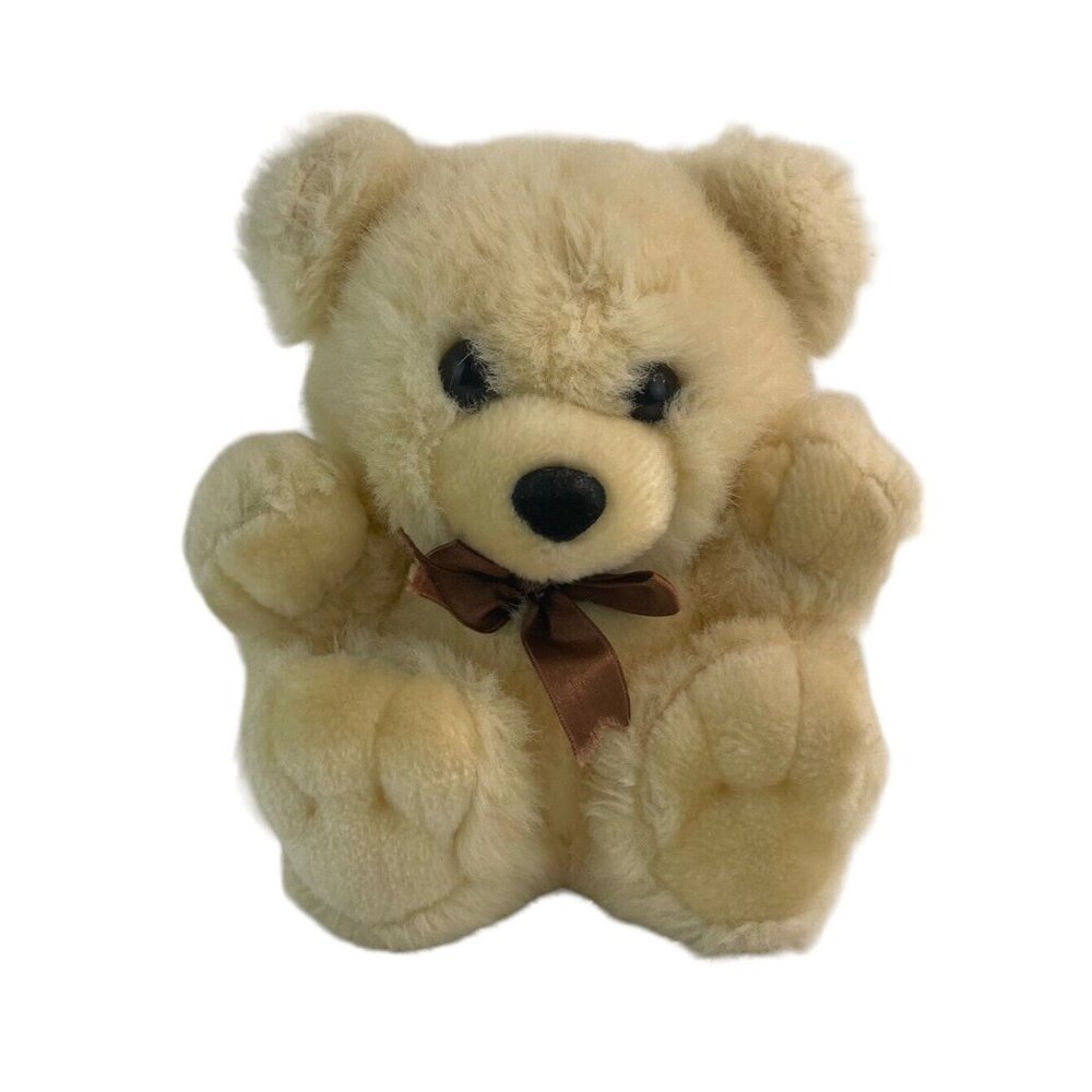 Great American Fun GAF Teddy Bear 9" Plush Brown Ribbon Stuffed Animal Toy VTG‎